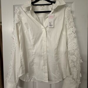 Lilly Pulitzer Ivory Floral Lace Button Down Shirt